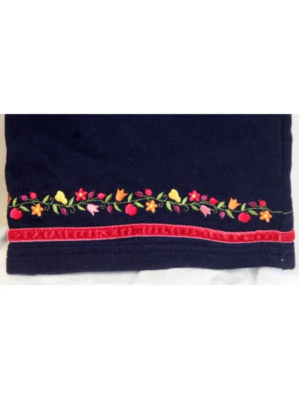 2003 Gymboree Apple for the Teacher Navy Blue Pants sz 3XL 8 Embroidered Flower